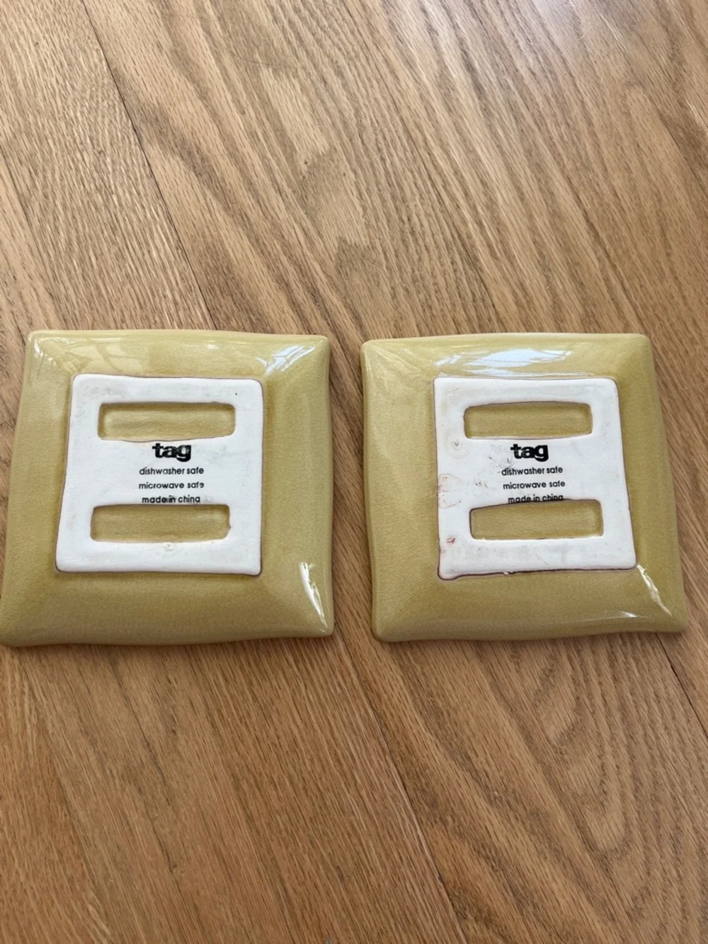 Tag Ceramic Square Dishes with Olive Branch Motif in Soft Yellow